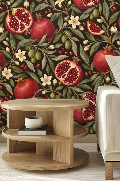 Wallpaper close-up highlighting the contrast between dark negative space and bright red fruit seeds