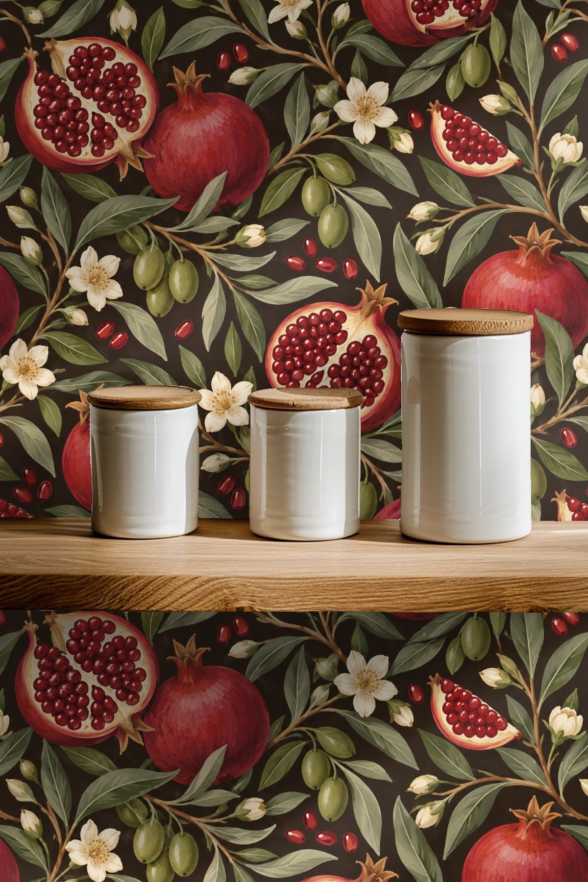 Wall detail showing naturalistic brushstroke details on fruits and foliage