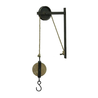 Metal and Wood Pulley and Hook Plant Hanger