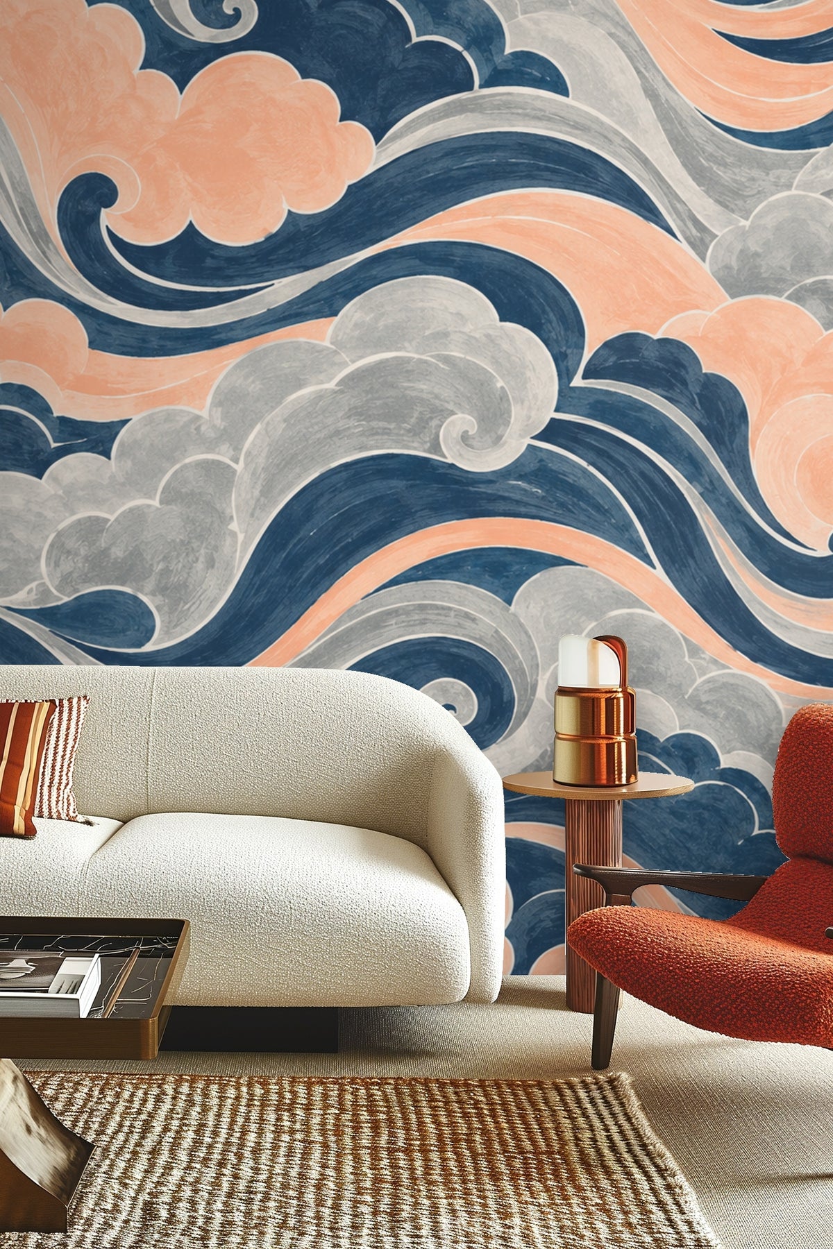 Detail of marbling brush strokes on wallpaper surface