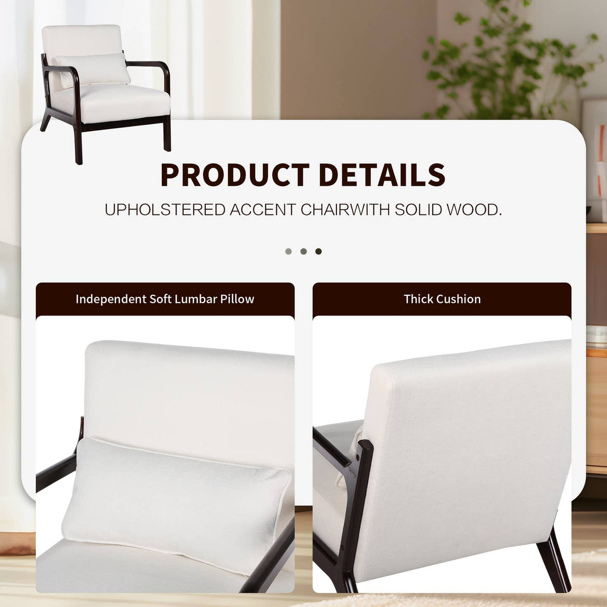 Lounge Accent Chair Solid Wood Frame,Green/Beige/Orange/Gray by 39F Inc. — view 3