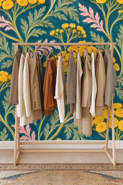 Verdant Yarrow Dance wallpaper shown in an interior setting