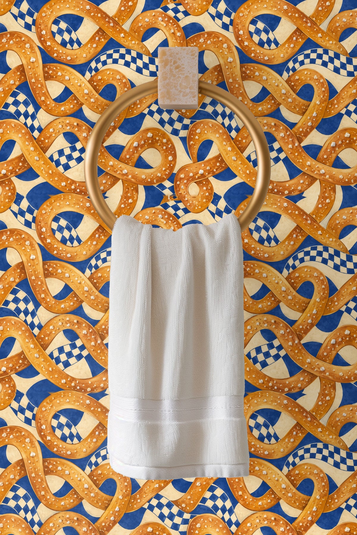 Decorative wallpaper with detailed salted pretzel illustration