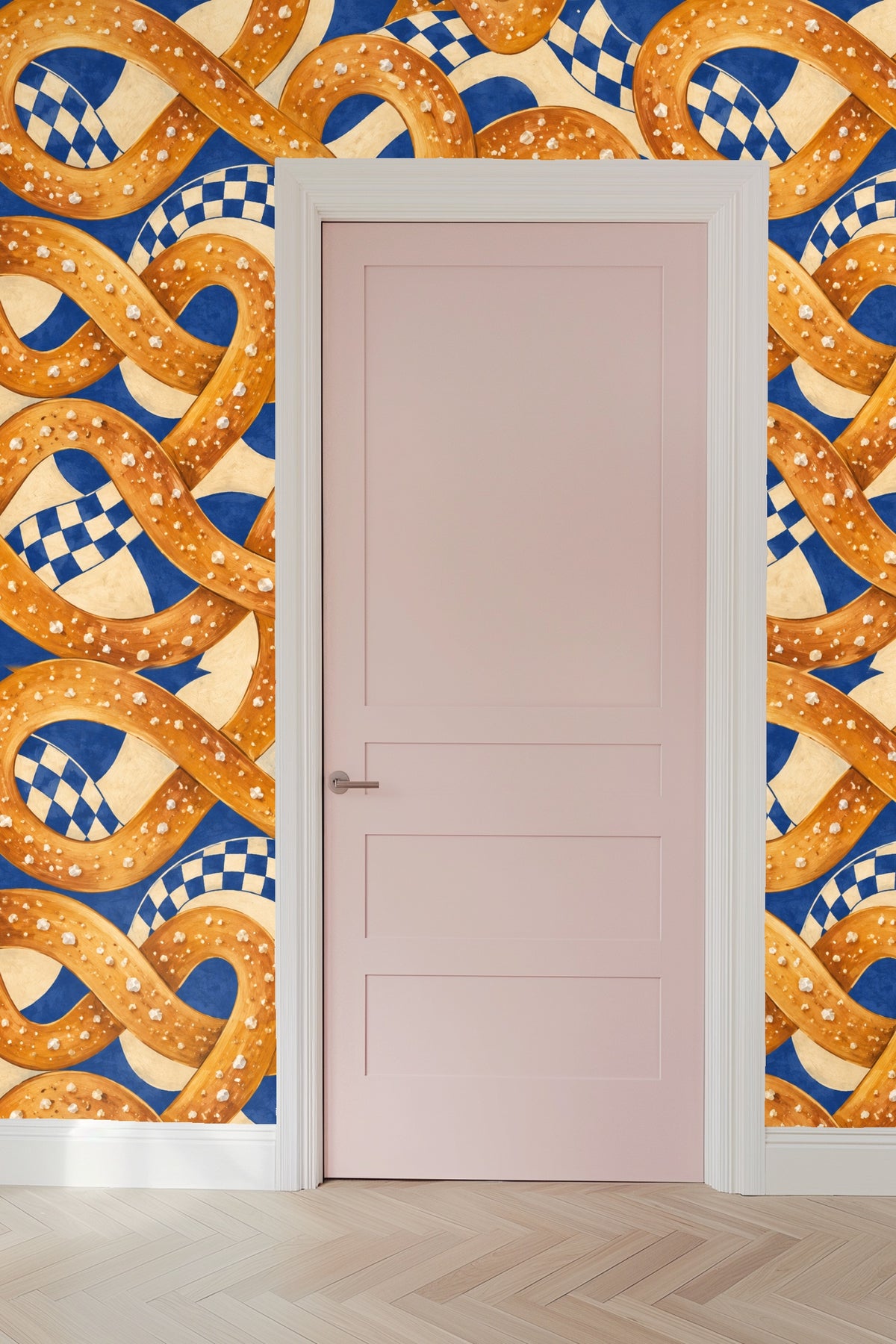 Pretzel loop pattern repeated across wallpaper mural