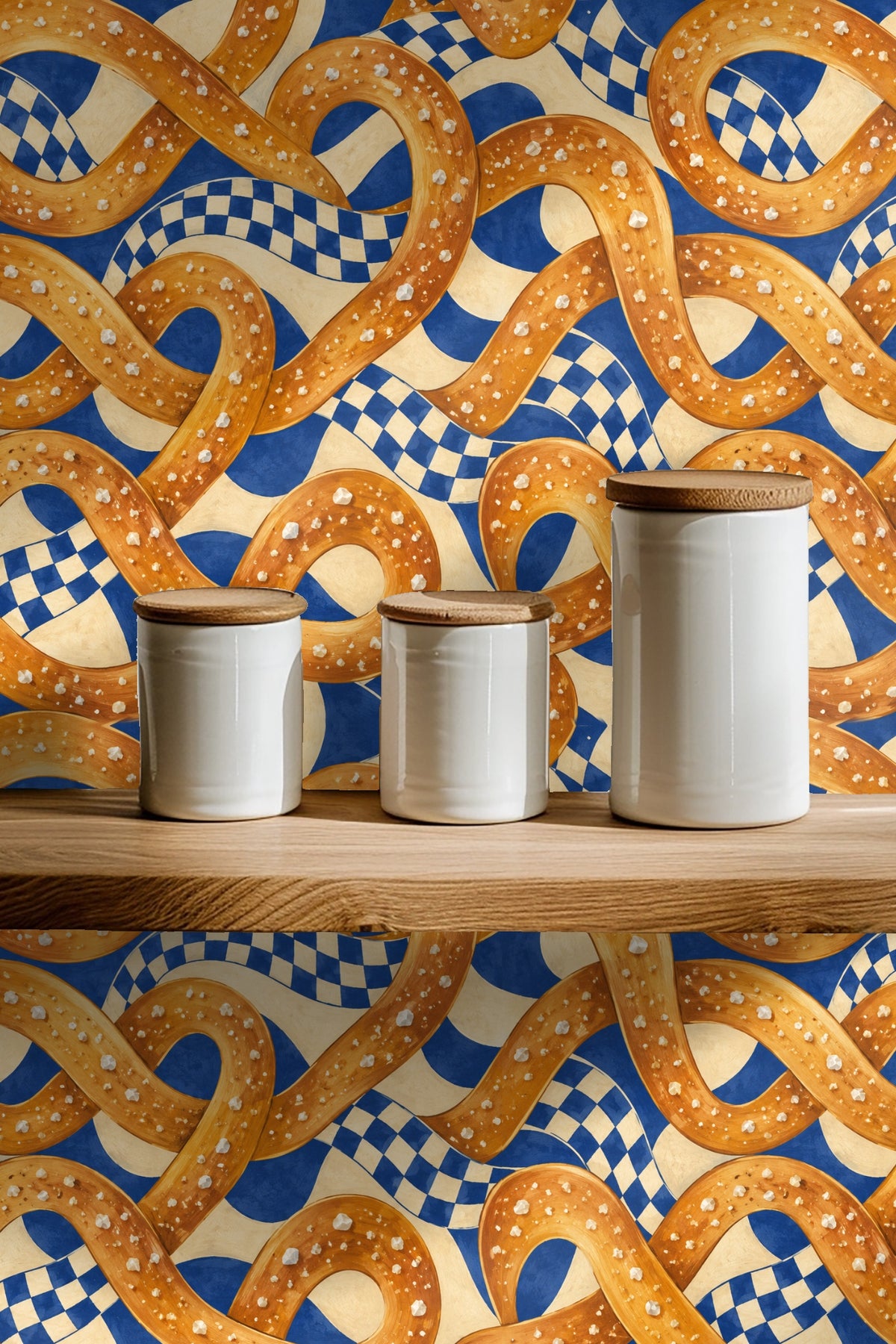 Wallpaper close-up featuring textured salted pretzels and checkered fields