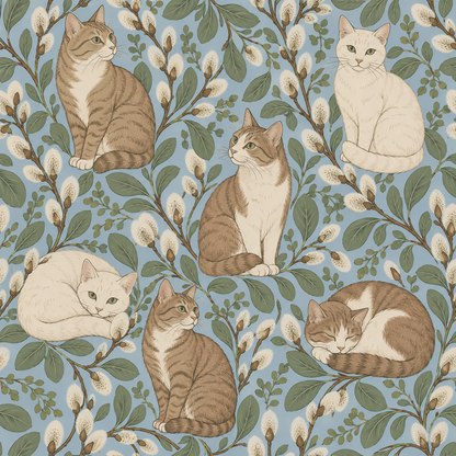 Artistic interpretation of cats blending naturalistic posing with stylized botanical elements
