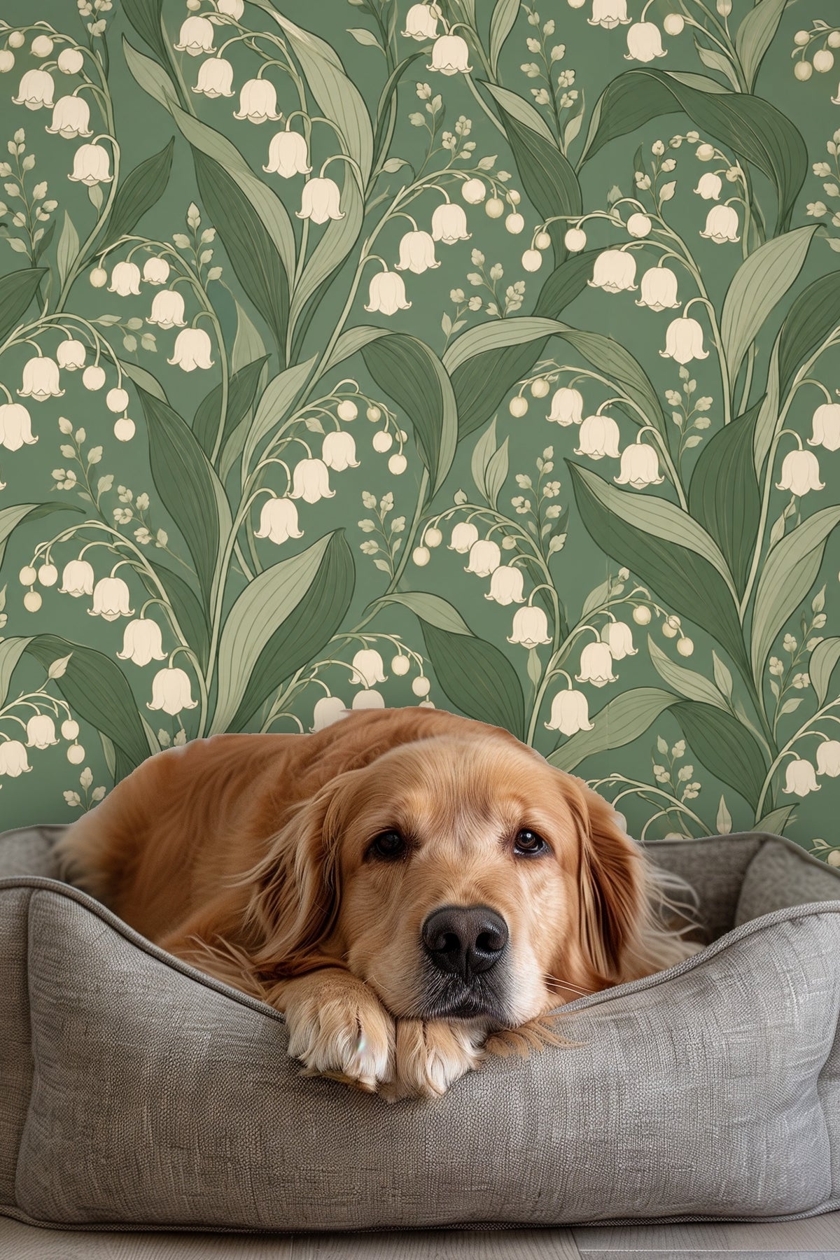 Top view showing scale relationship between wallpaper pattern and surrounding furniture