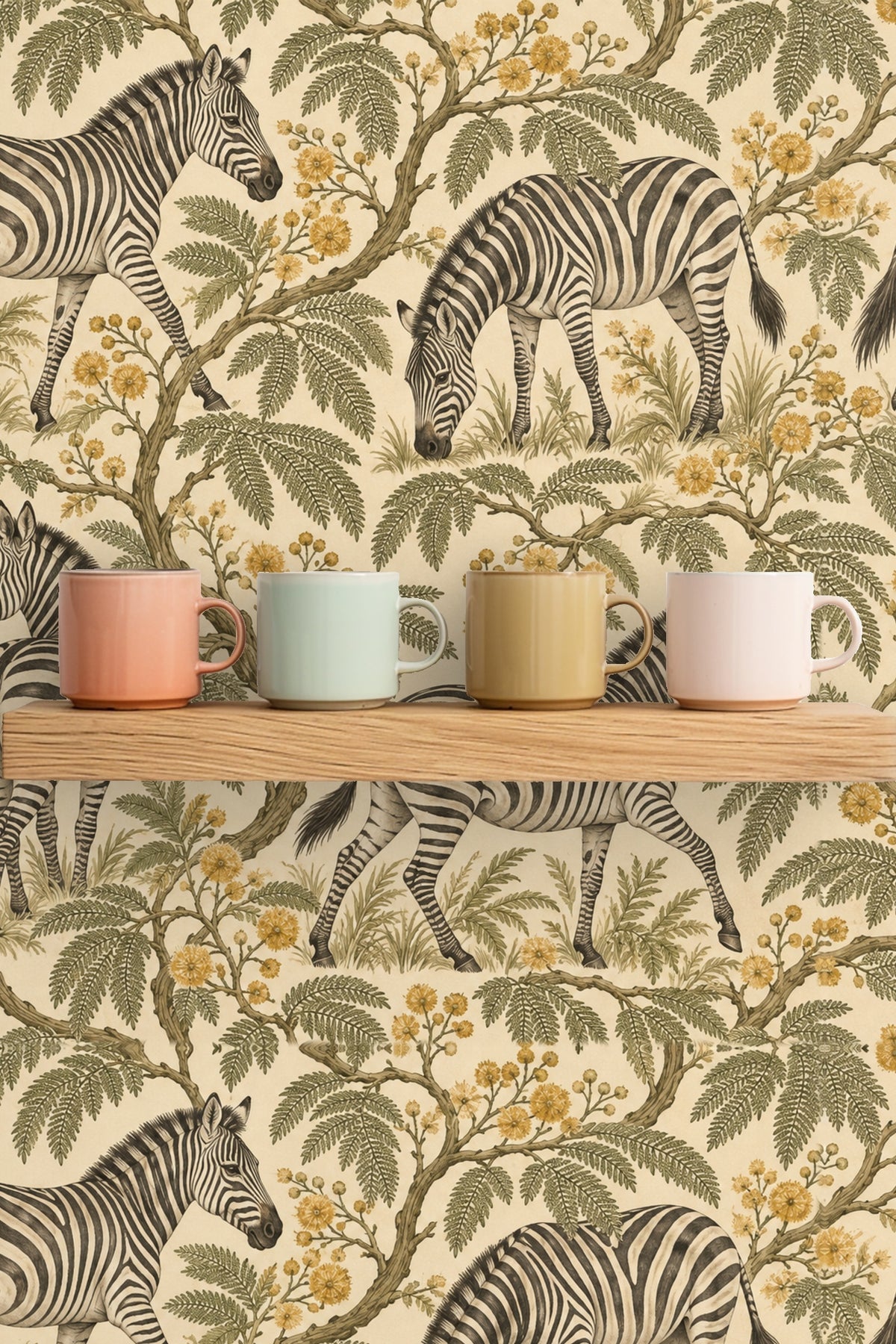 Zebra Mimosa Stroll wallpaper shown in an interior setting