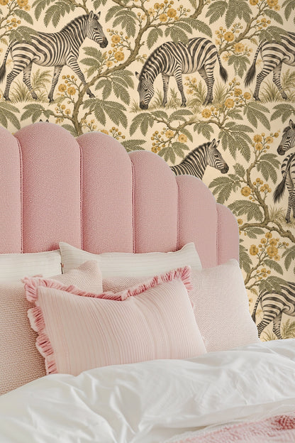 Zebra Mimosa Stroll wallpaper shown in an interior setting