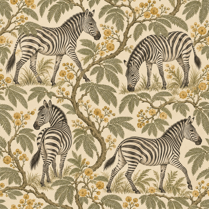 Zebra Mimosa Stroll wallpaper shown in an interior setting