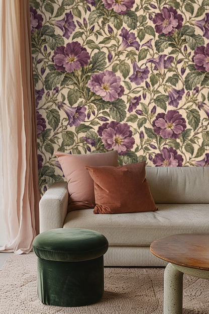 Wallpaper pattern repeating showing intertwined stems and leaves