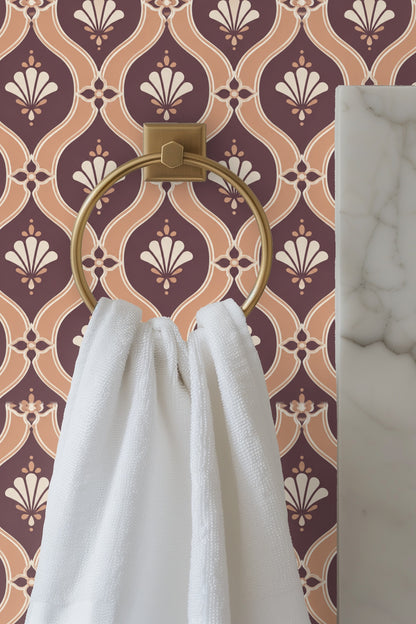 Patterned rug complementing wallpaper-influenced living area