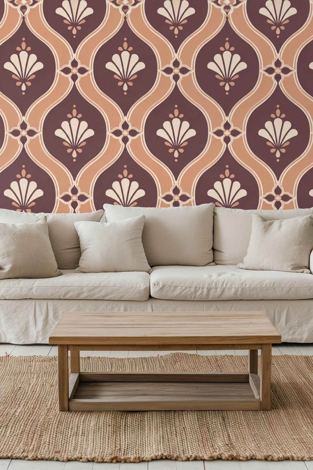 Pattern repeat showing apricot lattice crossing points