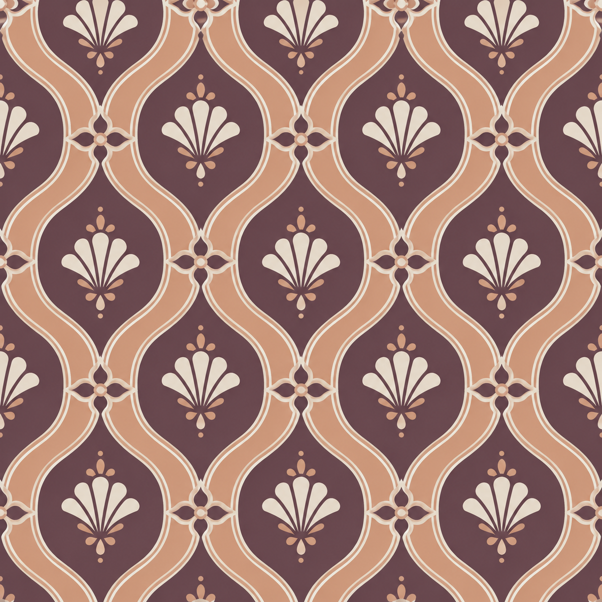 Stylish laundry room with window and apricot lattice motif wallpaper