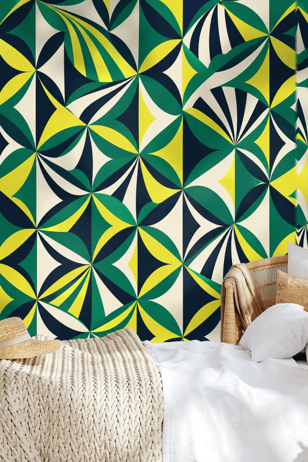 Folded Fan Mosaic wallpaper shown in an interior setting