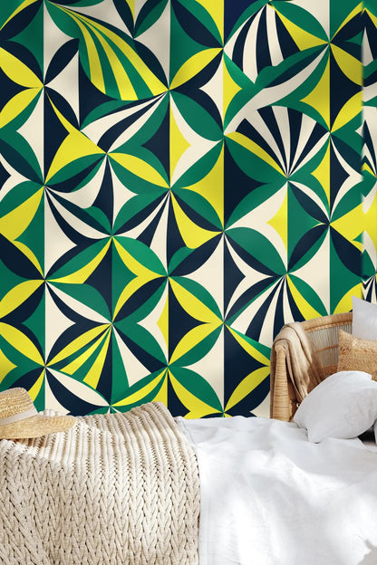 Folded Fan Mosaic wallpaper shown in an interior setting