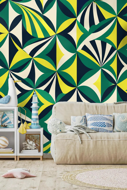 Folded Fan Mosaic wallpaper shown in an interior setting