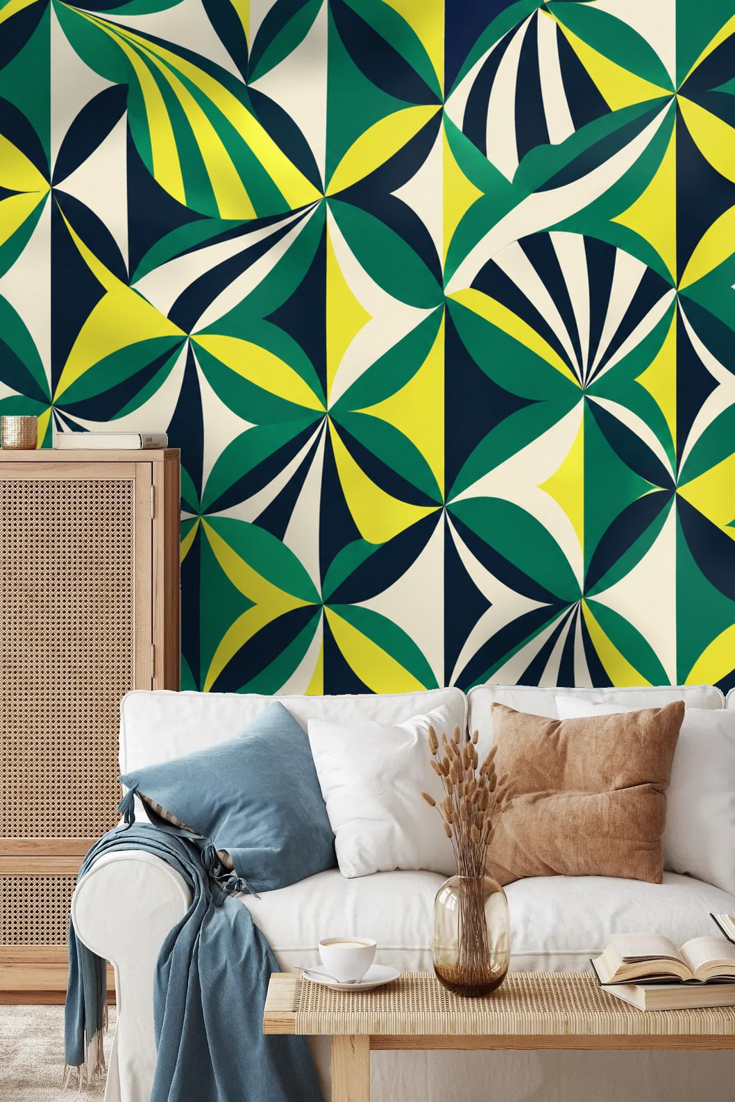 Folded Fan Mosaic wallpaper shown in an interior setting