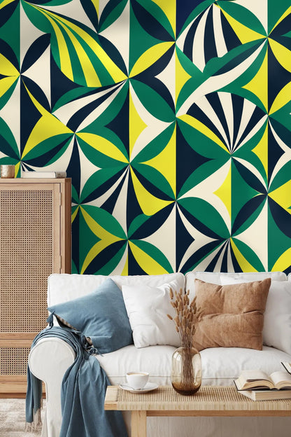 Folded Fan Mosaic wallpaper shown in an interior setting