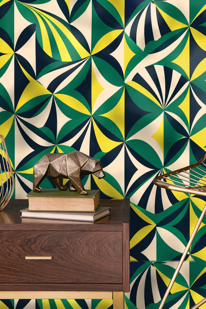 Folded Fan Mosaic wallpaper shown in an interior setting
