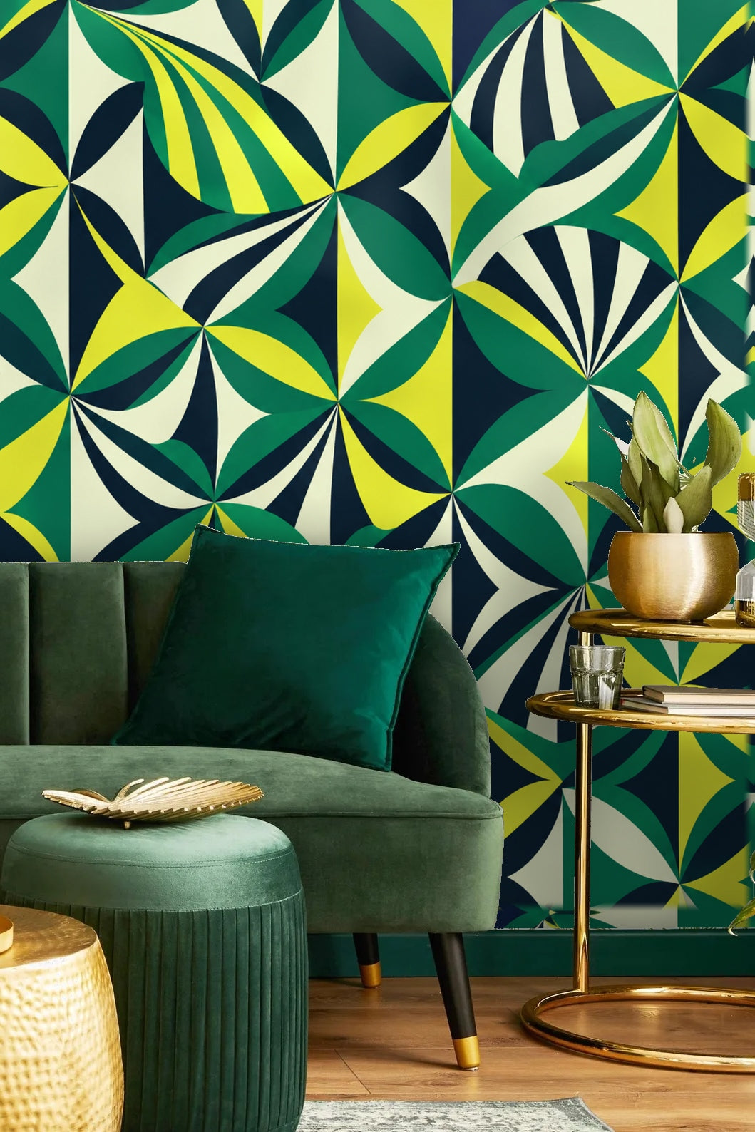 Folded Fan Mosaic wallpaper shown in an interior setting
