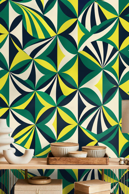 Folded Fan Mosaic wallpaper shown in an interior setting