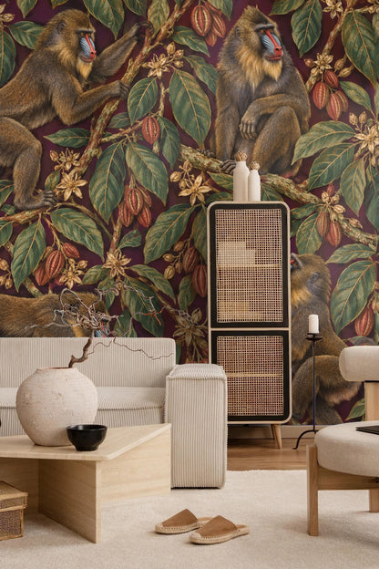 Atmospheric wall segment showing botanical elements and fruit