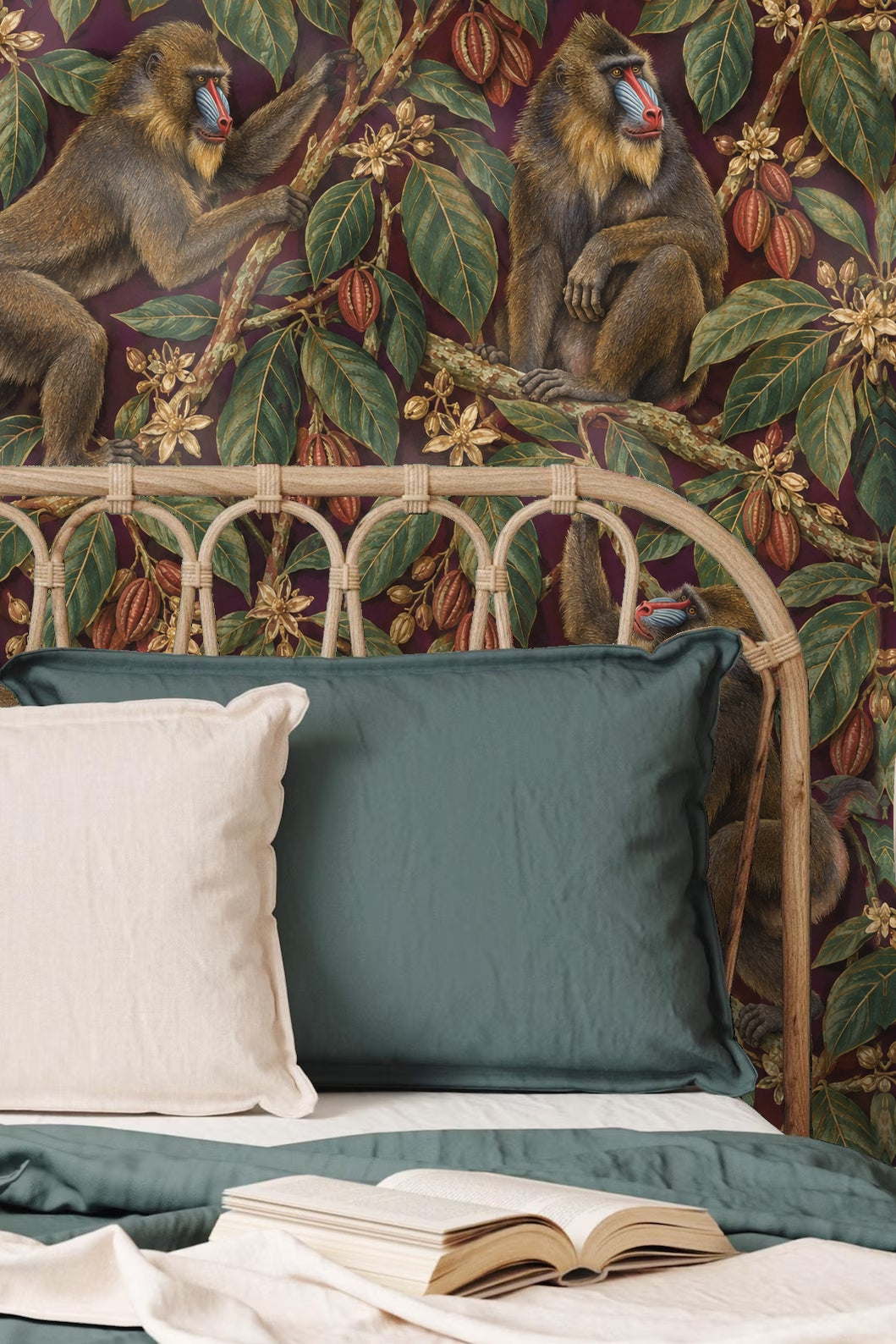 Children's playroom wall adorned with mandrill cocoa canopy wallpaper