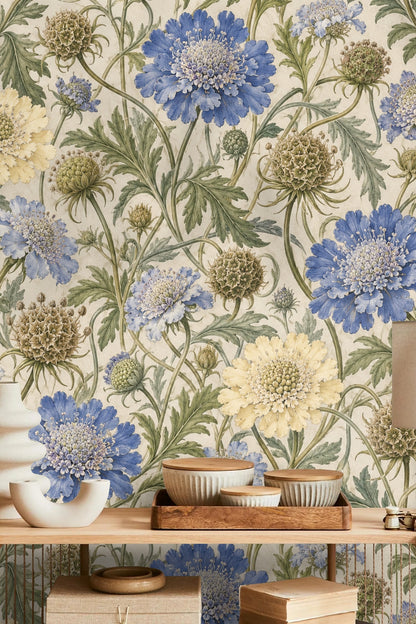 Wallpaper pattern showing intertwining green stems and leaves