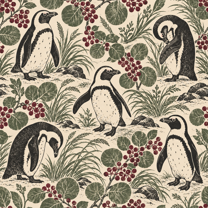 Penguin Berry Patch wallpaper shown in an interior setting