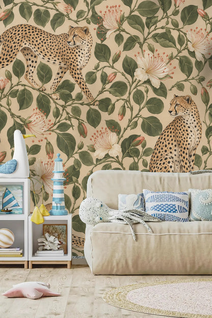 Natural light highlights texture of wallpaper in a cozy room setting