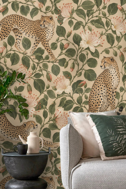 Botanical design with intertwined vines spreading evenly across the wallpaper
