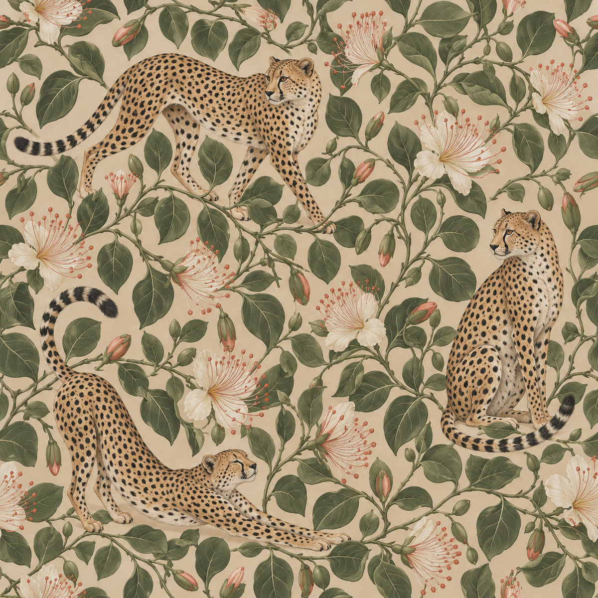 Room atmosphere showcasing natural colors and animal motifs on wallpaper