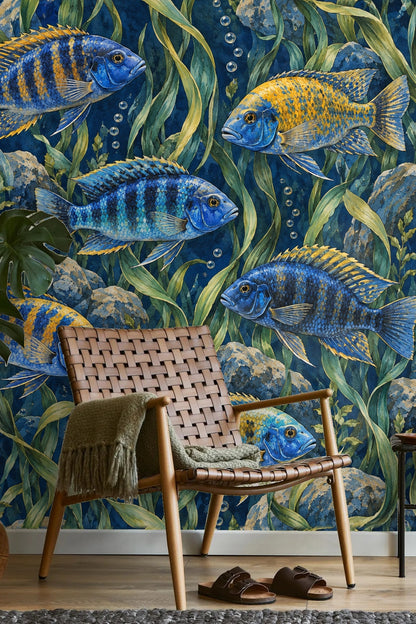 Wallpaper shown with natural daylight highlighting the color intensity.