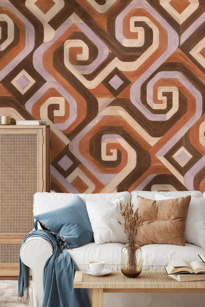 Walnut Spiral Steps wallpaper shown in an interior setting