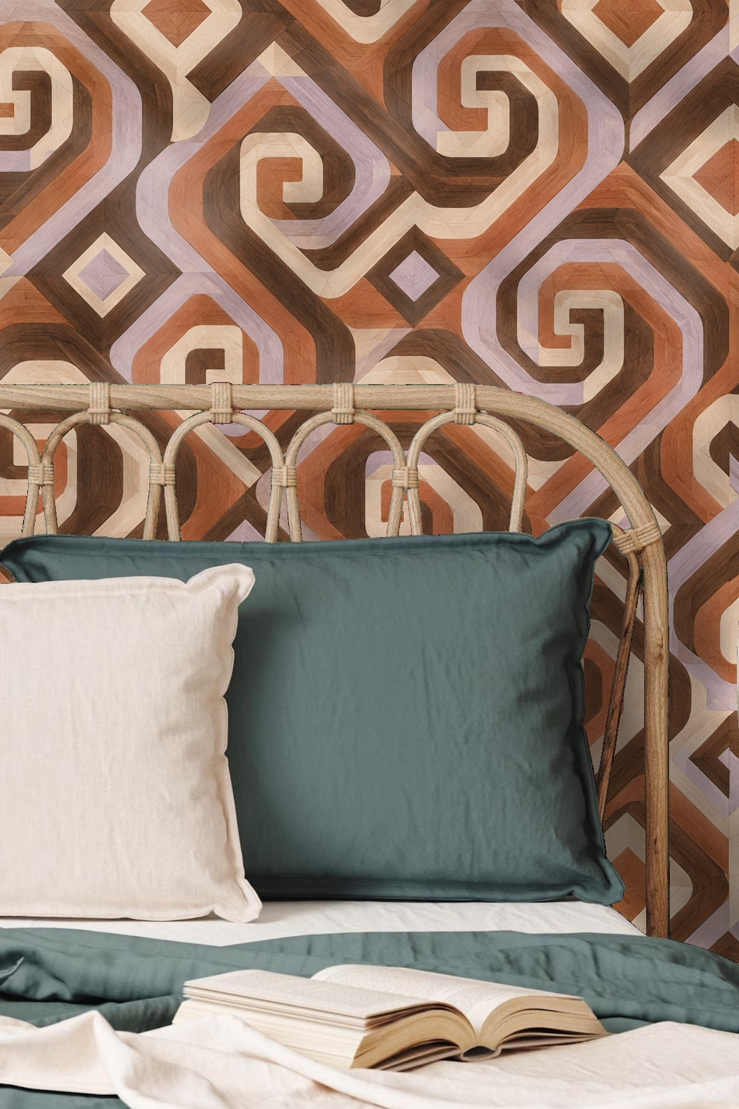 Walnut Spiral Steps wallpaper shown in an interior setting