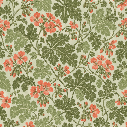 Full-panel feature wall wallpaper with coral blooms and green foliage