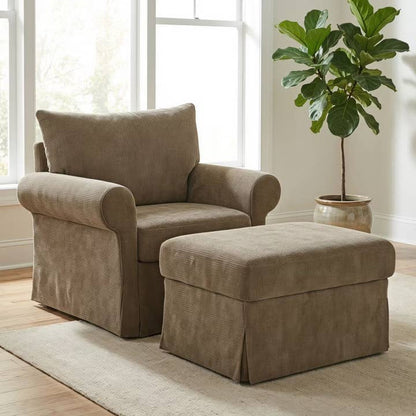 Chenille Accent Chair with Ottoman, Plush Cozy Lounge Set For Small Spaces by LauKingdom