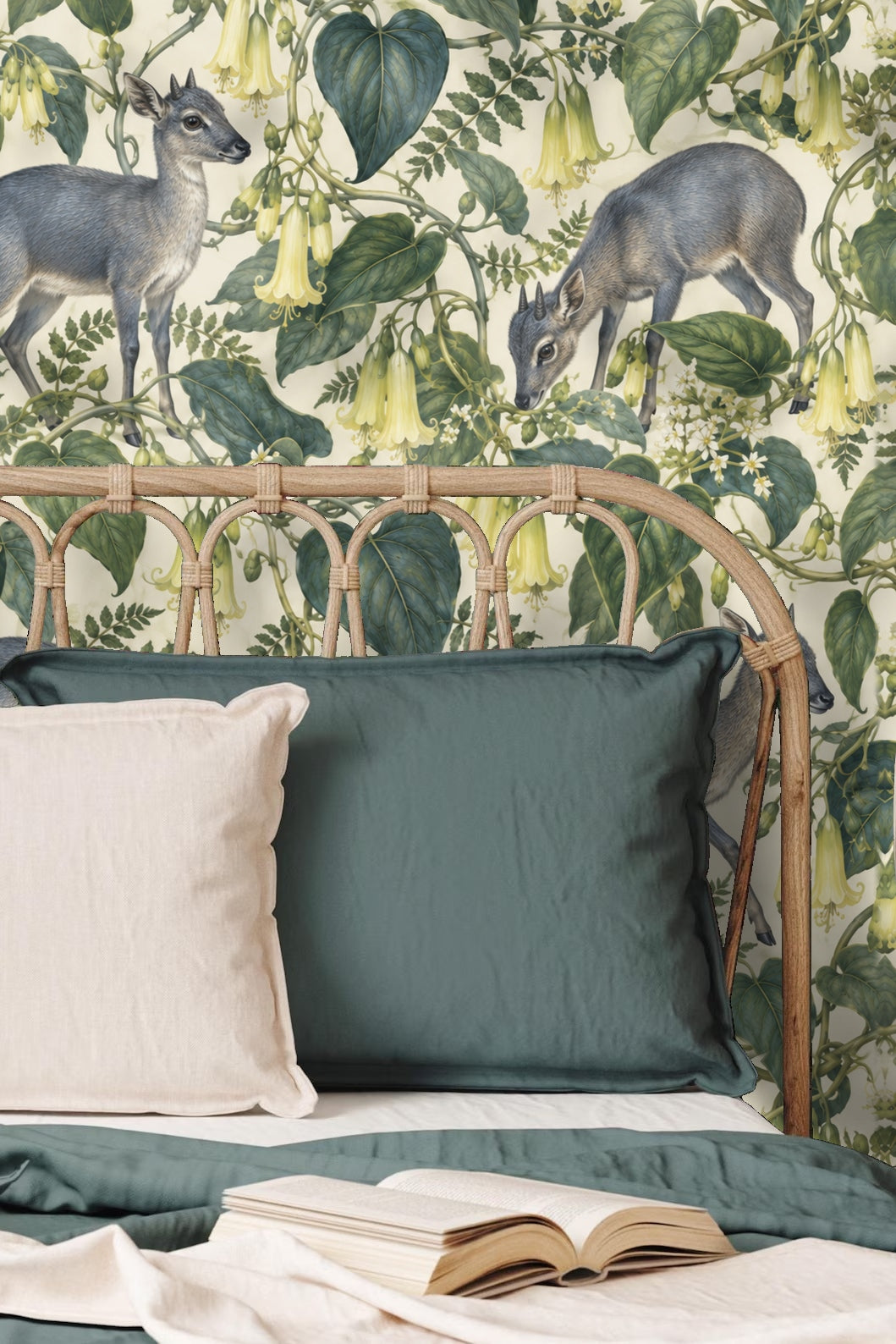 Wall detail with blooming bellvine flowers and ferns