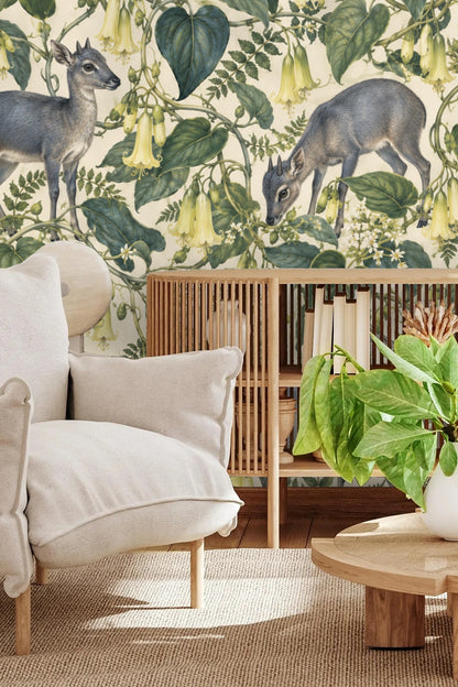 Muted soft green foliage of bellvine in wallpaper pattern