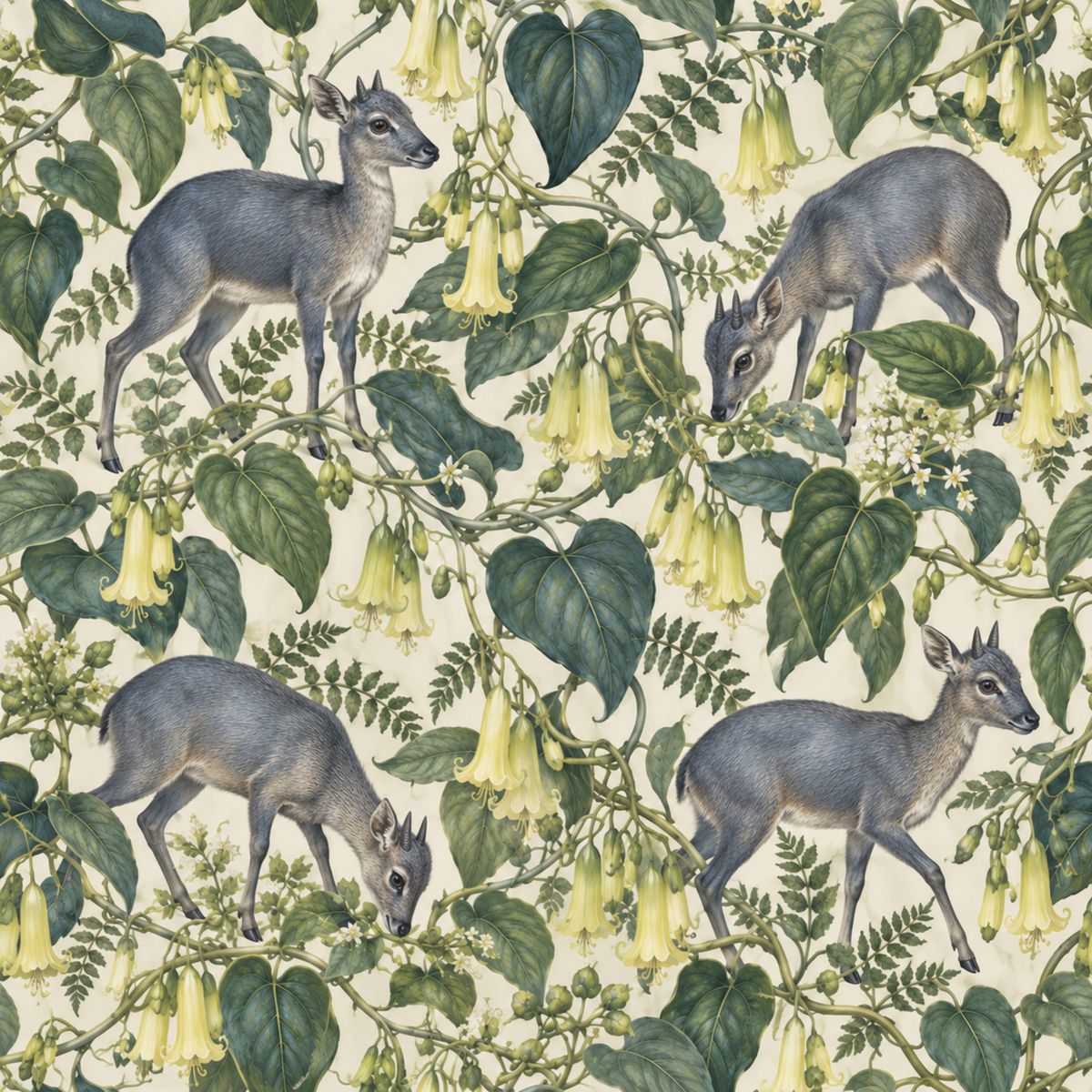 Soft cream wallpaper background with naturalist botanical composition