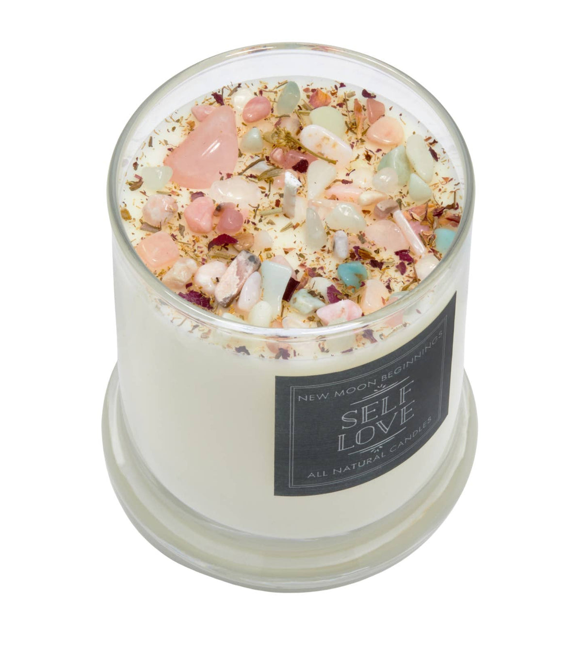 Self Love Candle - Dried Flower, Herb, & Crystal Candles by New Moon Beginnings
