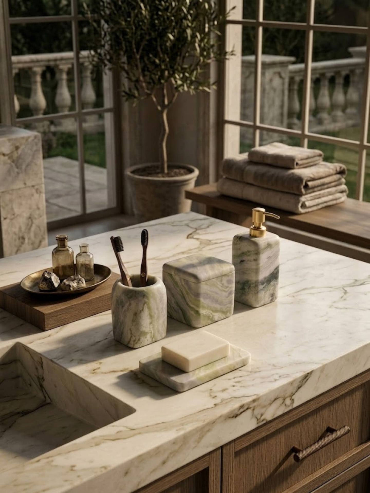 Hanoi Green Onyx Bath Accessories Set by GAURI KOHLI — view 3