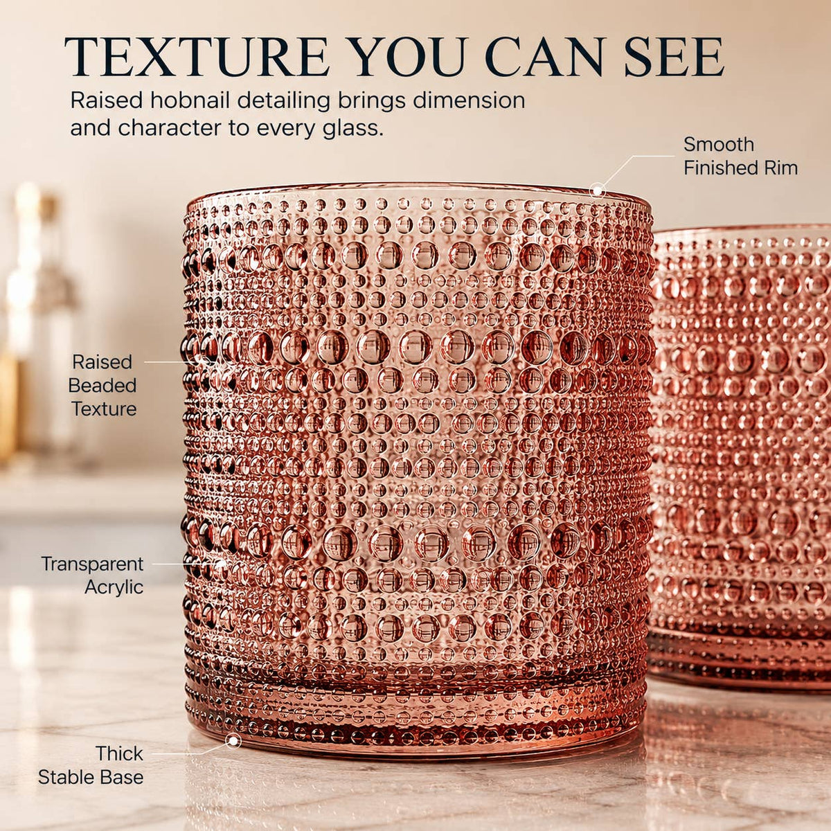 12 Hobnail Drinking Glasses Pastel Colored Beaded Set by The Wine Savant / Khen Glassware — view 3
