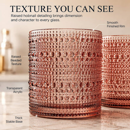 12 Hobnail Drinking Glasses Pastel Colored Beaded Set by The Wine Savant / Khen Glassware — view 3