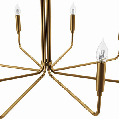 Lustre à 8 lumières en laiton satiné de style Renaissance