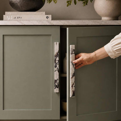 Long Marble Cabinet Bar Pulls, Calacatta Viola Appliance Handles by MEG Custom Marble by Ziynet A. LLC — view 3