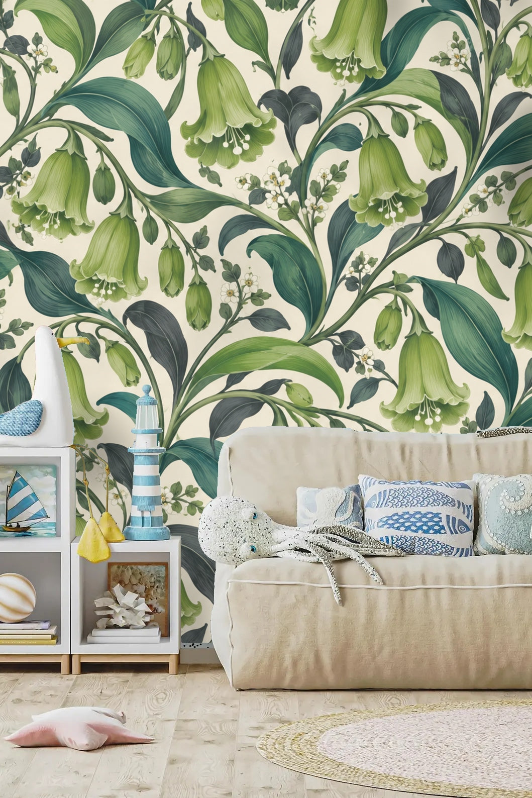 Wallpaper sample showing intertwined vines and bell flowers