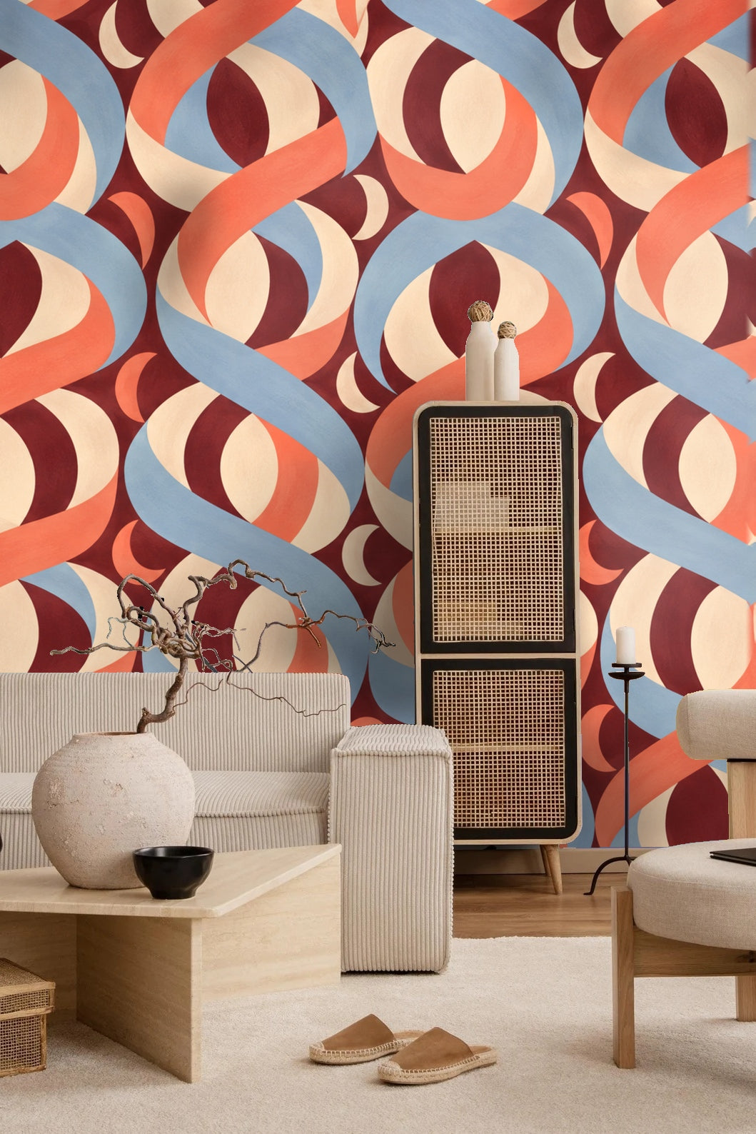 Möbius Rhythm wallpaper shown in an interior setting