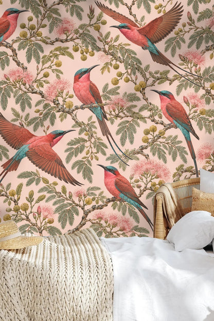 Cluster of acacia blossoms and seed pods in wallpaper design